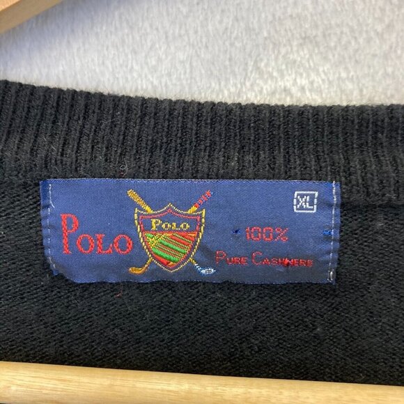 POLO GOLF Men's 100% Cashmere Sweater Mens XL Black V-Neck Preppy Vintage RARE - Picture 4 of 14